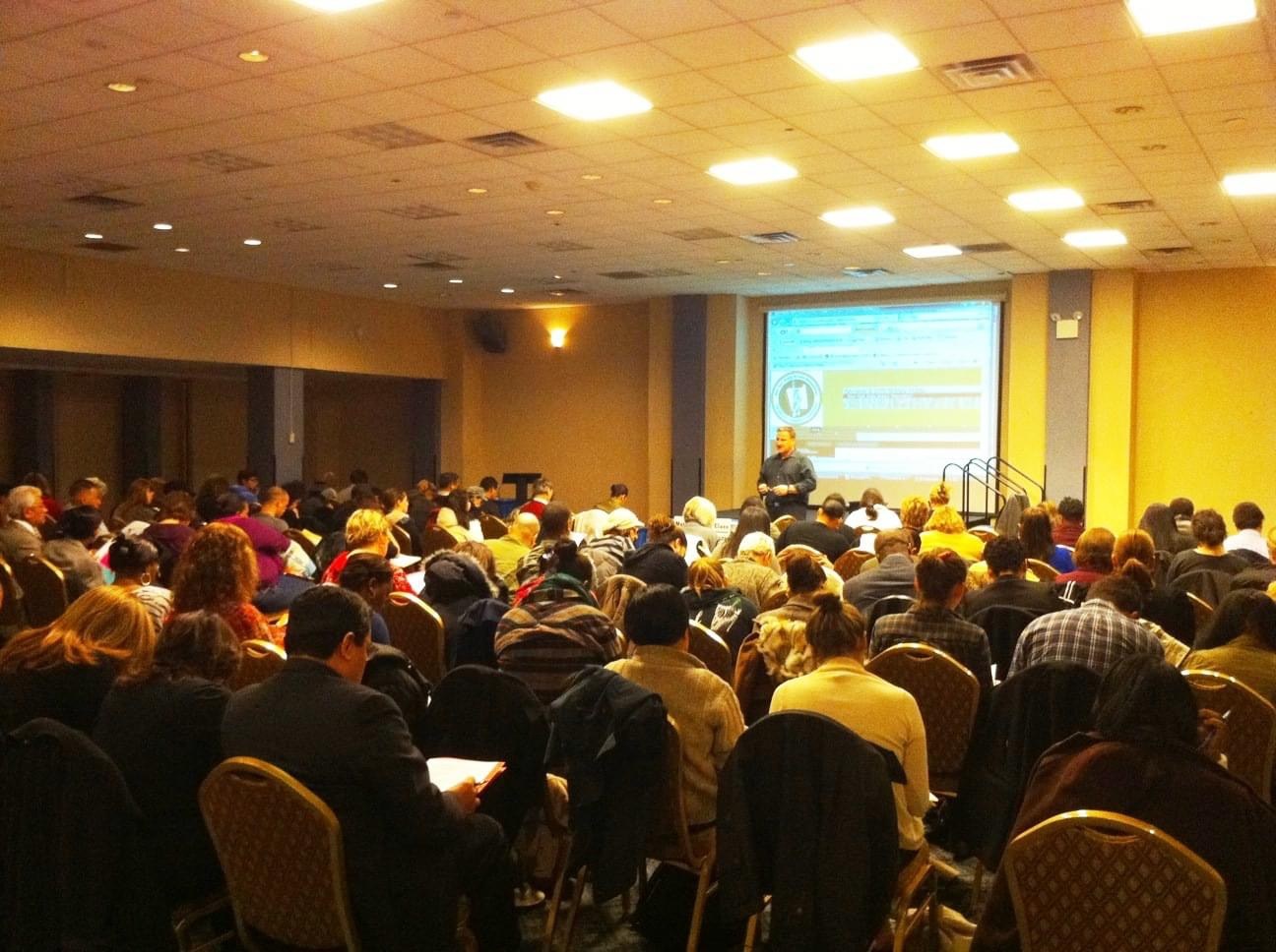 Mike Brown teaching a live New York notary licensing class — the same training now recorded for home.